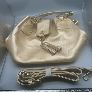 Elegant Gold Women's Handbag w/ make up bag and crossbody strap